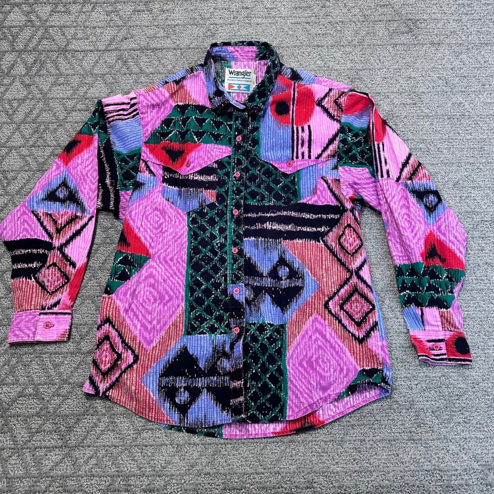 Vintage Wrangler Authentic Brushpopper Western Shirt Mens XL Abstract Print‎